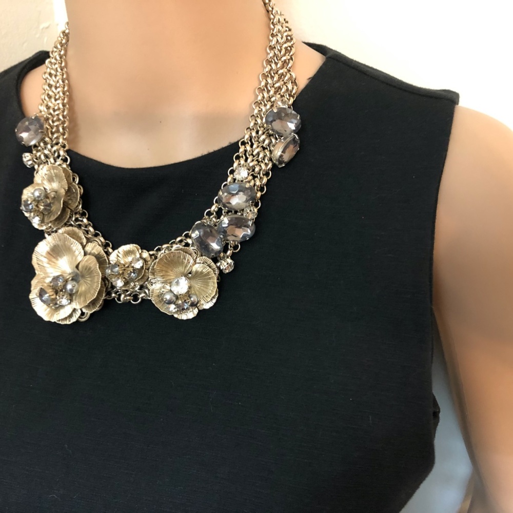 Metalic Floral and Gemstone Necklace